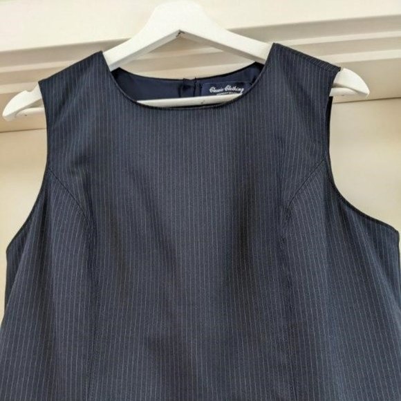 Classic Sheath Dress NEW Sleeveless, Pin-stripe Blue Suiting, Smooth, Lands' End - Picture 6 of 16